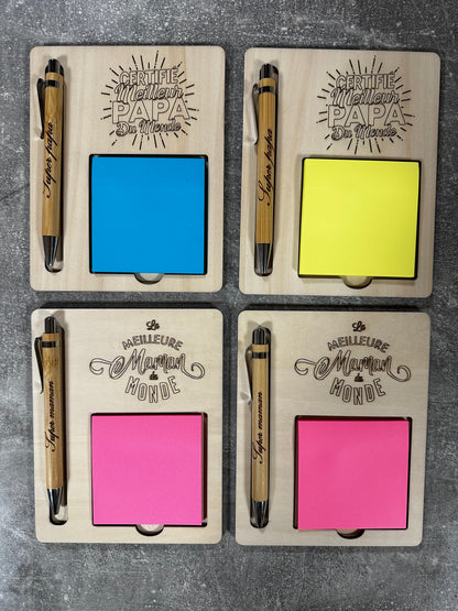 Bloc-notes en bois personnalisable avec stylo et post-it